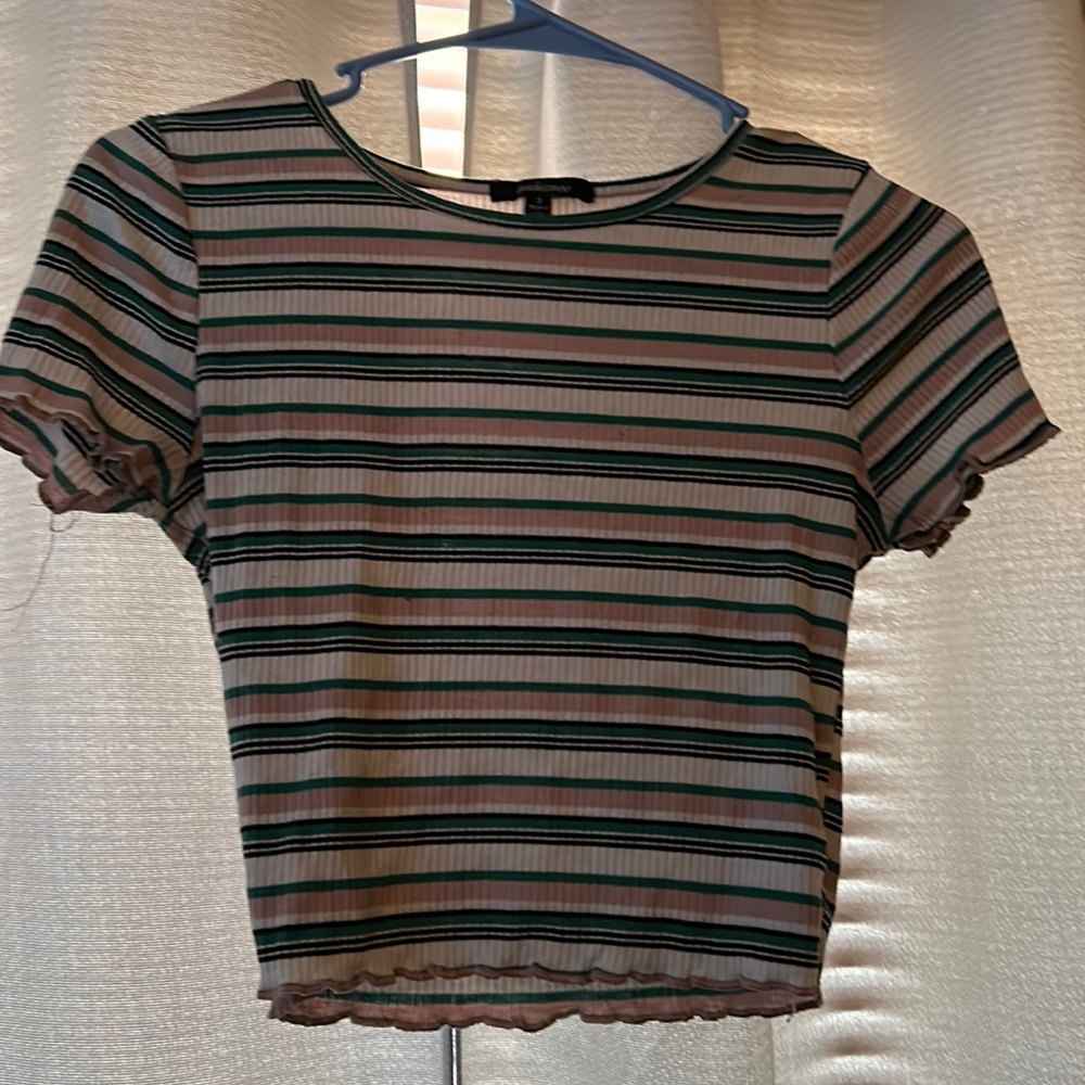 Small striped pink green and white crop top